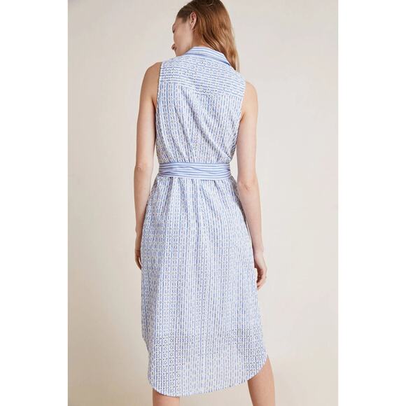 By Anthropologie Kismet Shirtdress Eyelet Lace Stripe Dress Anthro 12P 12 Petite - Picture 12 of 16
